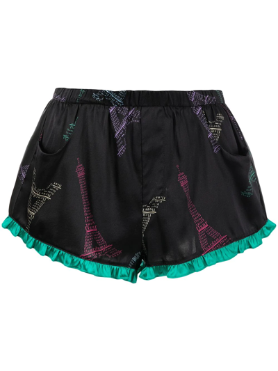 Fleur Du Mal Eifleur Tower Ruffle Shorts In 黑色