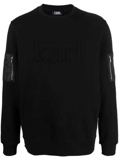 Karl Lagerfeld Zip Sleeve Pocket Jumper In 黑色