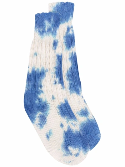The Elder Statesman Tie Dye-print Wool Socks In 白色