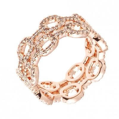 Sole Du Soleil Petunia Collection Women's 18k Rg Plated Double Chain Fashion Ring Size 6 In Gold Tone,pink,rose Gold Tone