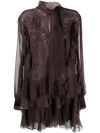 Valentino Floral-lace Silk Blouse In Braun