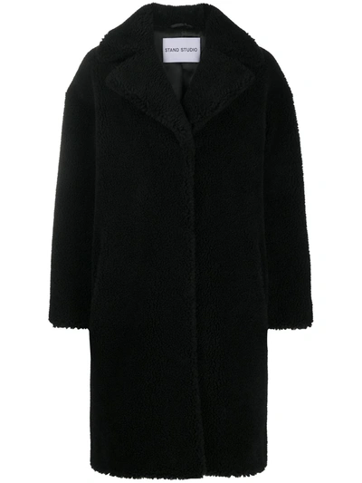 Stand Studio Camille Cocoon Oversized Faux Shearling Coat In Black