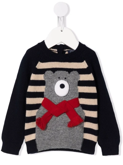 Il Gufo Babies' Embroidered Striped Jumper In Blue