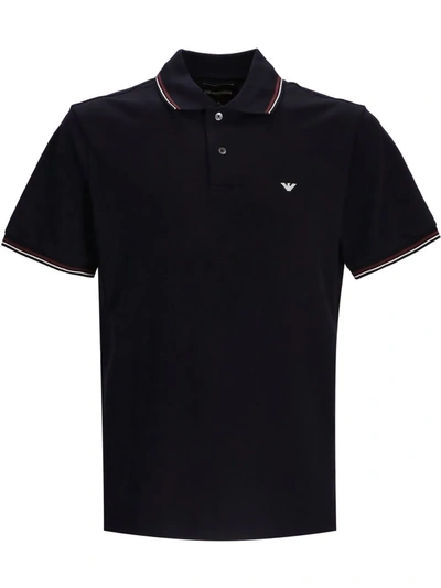 Emporio Armani Embroidered-logo Short-sleeved Polo Shirt In Blue