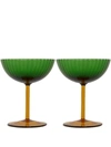 La Doublej Champagne Coupe Glasses (set Of Two) In Green