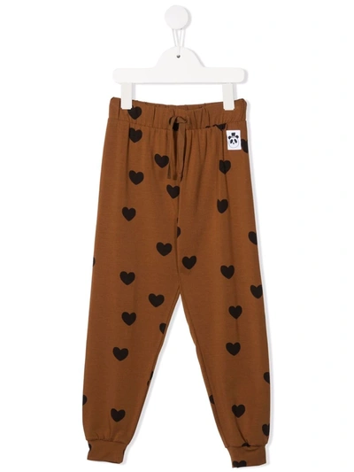 Mini Rodini Kids' High-waisted Heart Trackpants In Brown