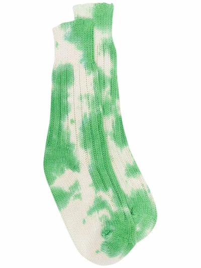 The Elder Statesman Hot Yosemite Tie-dyed Cashmere Socks In Green