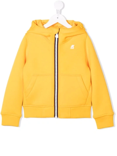 K-way Kids' Logo-print Zip-up Hoodie In Yellow