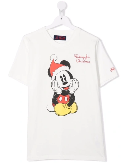 Mc2 Saint Barth Teen Christmas Mickey T-shirt In White