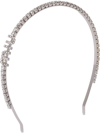Miu Miu Rigid Crystal Headband In Steel/crystal