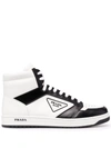 Prada Men's Avenue Logo Bicolor High-top Sneakers In Weiss