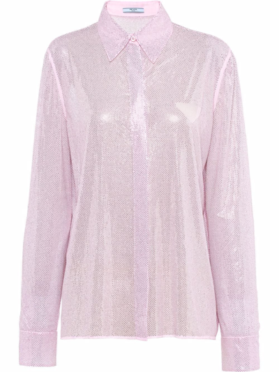 Prada Rhinestone-studded Silk Shirt In Pink