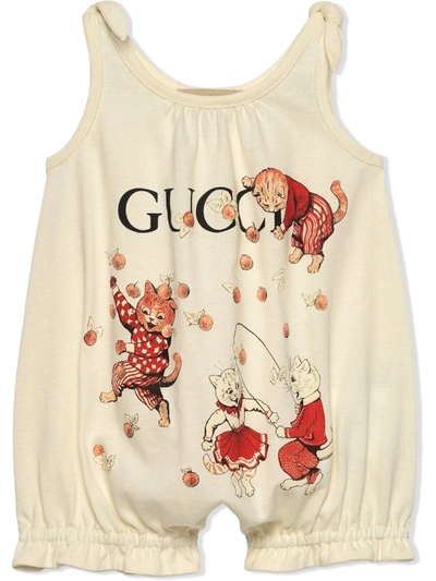 Gucci Babies' Logo印花无袖连体短裤 In White