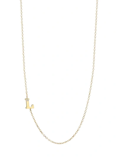 Anzie Love Letter 14k Yellow Gold Single Diamond Initial Necklace In Initial L