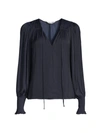 Rebecca Taylor Sateen Tie-front Blouse In Navy