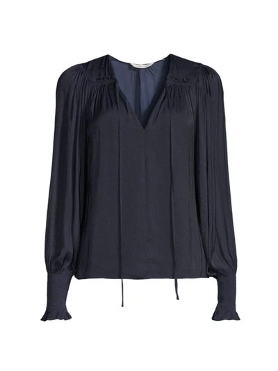Rebecca Taylor Sateen Tie-front Blouse In Navy