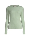 Tory Burch Ribbed Metallic Wool-blend Sweater In Clear Mint