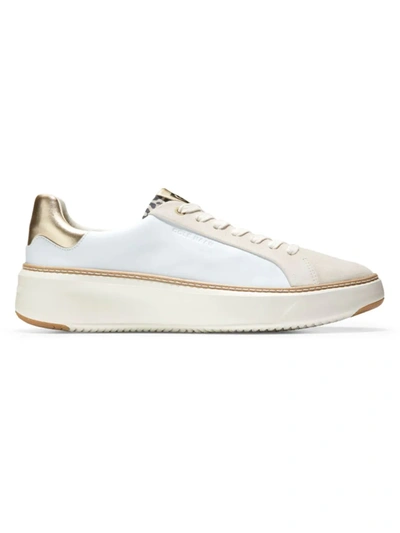 Cole Haan Women's Topspin Low-top Leather Trainers In Optic White-gold-leopard Print