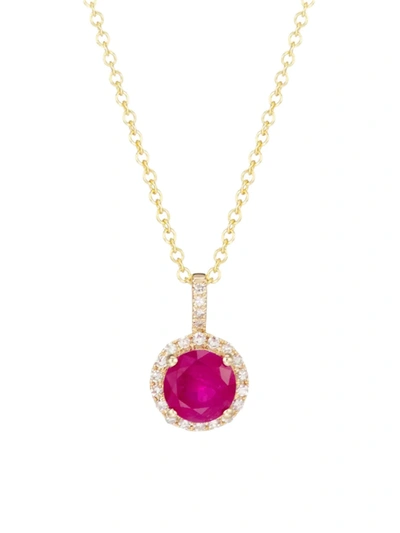 Saks Fifth Avenue Women's 14k Gold, Diamond & Ruby Pendant Necklace In Yellow Gold