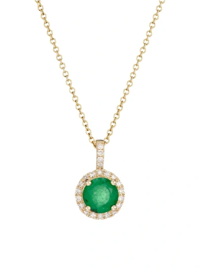 Saks Fifth Avenue Women's 14k Yellow Gold, 0.10 Tcw Diamond & Emerald Pendant Necklace