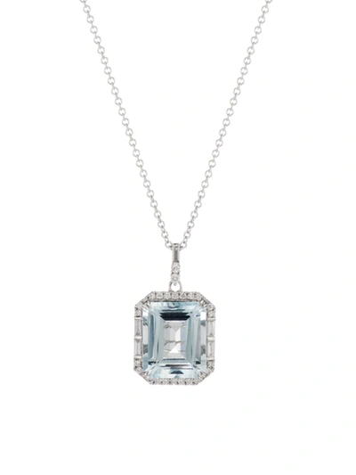 Saks Fifth Avenue Women's 14k White Gold, 0.28 Tcw Diamond & Aquamarine Pendant Necklace