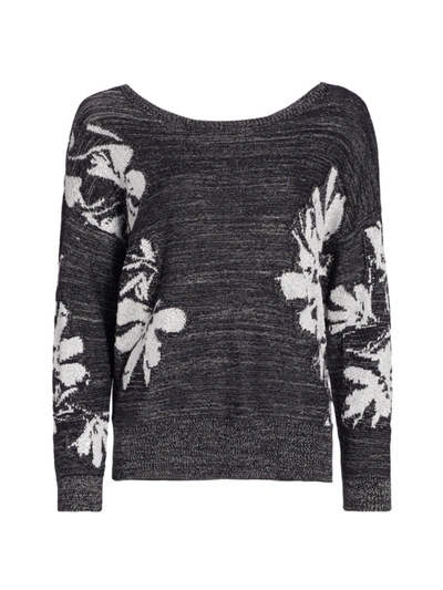 Nic+zoe Petites Shimmer Petals Round-neck Sweater In Black Multi