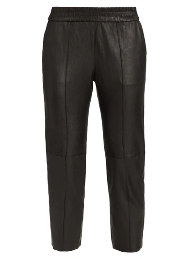 Sprwmn Slim Fit Leather Joggers In Black