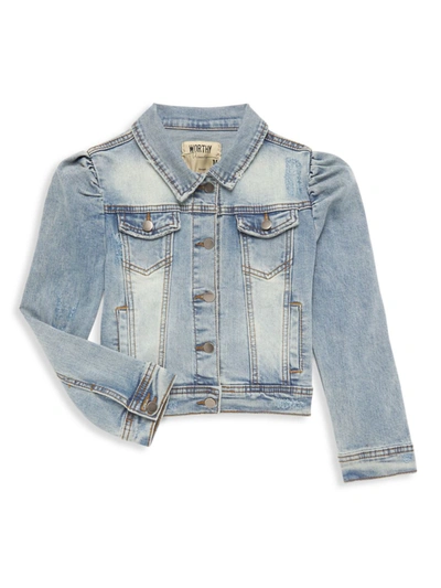 Worthy Threads Kids' Little Girl's & Girl's Puff-sleeved Denim Jacket In Denim Blue