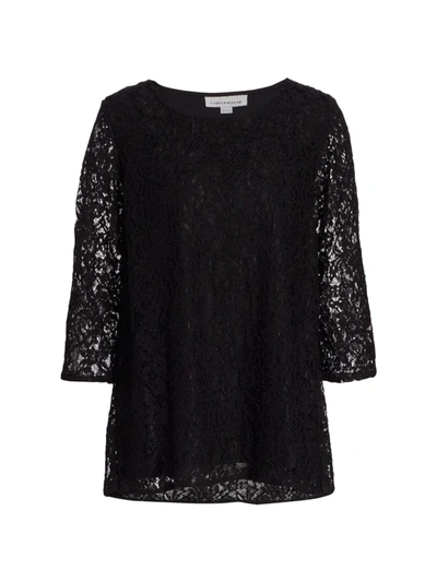 Caroline Rose Lined Floral Lace Easy Tunic In Black