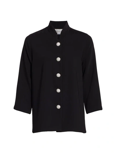 Caroline Rose Women's Suzette Pavé-button Crepe Blouse In Black