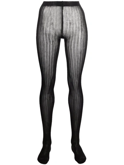 Prada Metallic-effect Striped Tights In Black