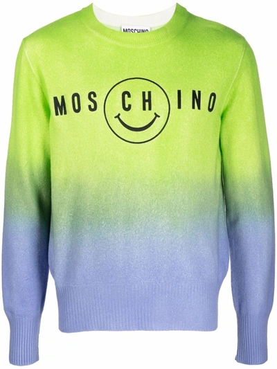 Moschino Smiley Brand-print Wool-cashmere Blend Jumper In Acid Green