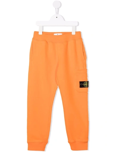 Stone Island Junior Kids' Logo-patch Cotton Track Trousers In Orange