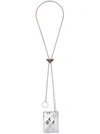 Prada Triangle-panel Lanyard Credit Card Holder In Grey