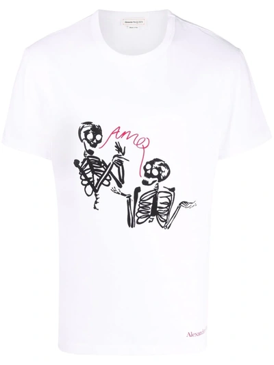 Alexander Mcqueen Skeleton Logo-print T-shirt In White