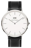 Daniel Wellington 'classic Sheffield' Leather Strap Watch, 40mm In Silver/white/silver