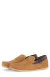 Barbour Mens Tan Porterfield Checked-trim Suede And Cotton Slippers 7 In Dark Sand