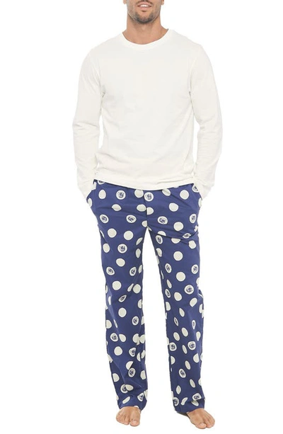 The Lazy Poet Luke Tiger Dots Blue Long Sleeve Pajama T-shirt In White