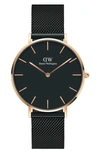 Daniel Wellington Petite Ashfield Mesh Strap Watch, 36mm In Rose Gold/black