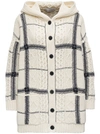 Valentino Bead-embellished Check-pattern Hooded Cardigan In White/black