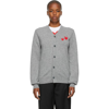 Comme Des Garçons Play Grey Asymmetric Double Heart Patch Cardigan In Grey