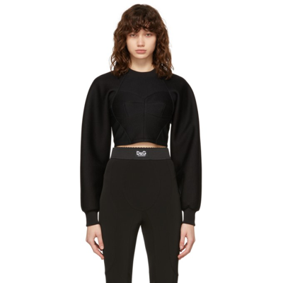 Dolce & Gabbana Black Jersey Sweetheart Sweatshirt In Bicolor Non Righe