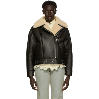 Acne Studios Calf Leather And Shearling Flight Jacket In Black