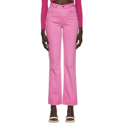 Jacquemus Le De Nimes High Waist Denim Flare Jeans In Pink