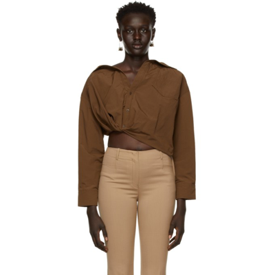 Jacquemus "la Chemise Mejean" Cropped Shirt In Brown