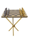 WILLOW ROW GOLDTONE ALUMINUM TABLE CHESS GAME SET