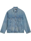 BALENCIAGA EMBROIDERED LOGO FADED DENIM JACKET,16907005