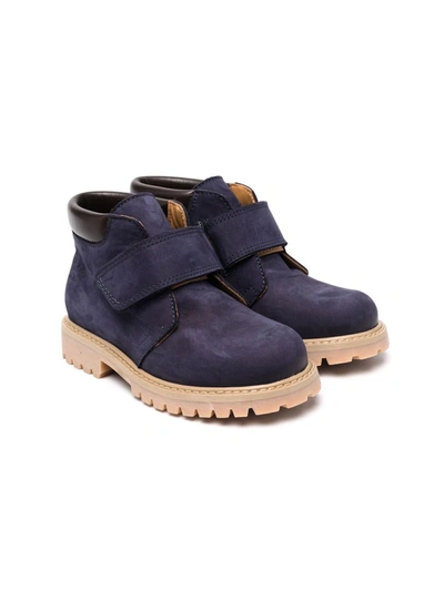 Gallucci Kids' Fur-lined Pebbled Leather Sneakers In Blue