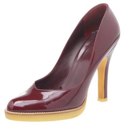 Pre-owned Gucci Burgundy Patent Leather Round Toe Pumps Size 37.5