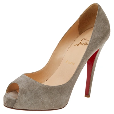 Pre-owned Christian Louboutin Grey Suede Prive Peep Toe Platform Pumps Size 38.5